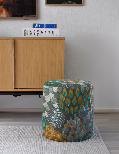 Poef in Aldeco Belle Terre stof – Ø37 cm x H40 cm